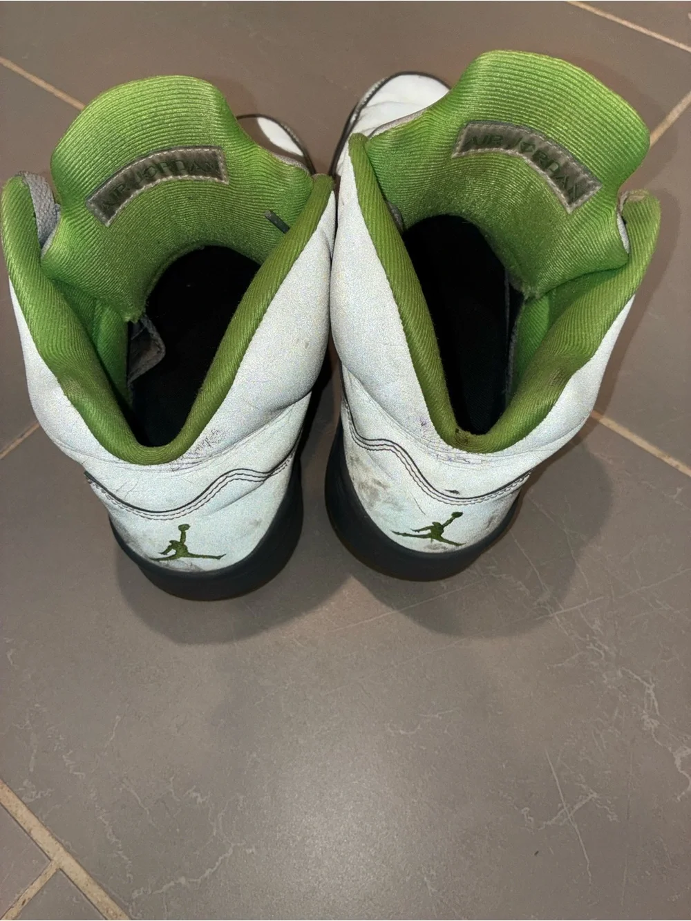 Air Jordan 5 Retro Green Bean Mid-Top Sneakers in Gray & Lime Green